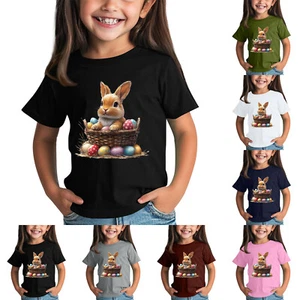 Kids Basic Short Sleeve T-Shirts Girls Boys Performance Lightweight Printed Tee# - Picture 1 of 33