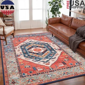 Washable Non-Slip Area Rug Soft Vintage Carpet Kids Pets Living Room Home Decor - Picture 1 of 6