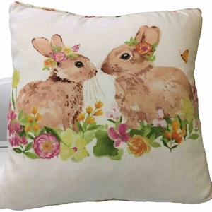 Shabby Chic Rachel Ashwell Spring Floral Bunny Rabbit Easter Pillow 18 X 18 - Picture 1 of 7