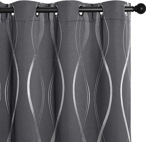 Grey Blackout Curtains 84 Inch Length 2 Panels Set for Bedroom/Living Room, Nois - Picture 1 of 12