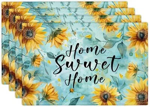 Sunflower Placemats Set of 4 Rustic Sunflower Teal Table Mats Home Sweet Home... - Picture 1 of 7