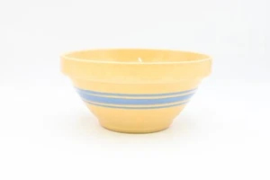 Antiker Yellowware 8" Rumpf? Pottery Co., gelbe Ware Schale blaue Streifen - Bild 1 von 7