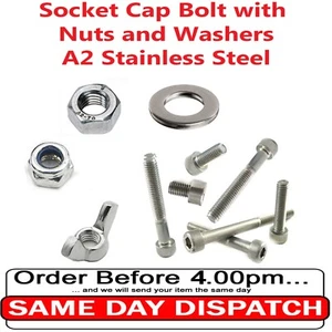 Set Steckschlüsselbolzen 912 mit Muttern und Unterlegscheiben Edelstahl M4 M5 M6 M8 - Bild 1 von 8