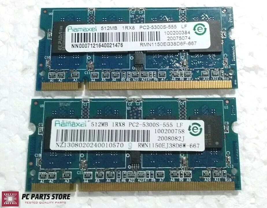 Ramaxel 1GB (2x512MB) PC2-5300S DDR2-667 667MHz 200-Pin SO-DIMM Laptop Memory - Image 1 of 3
