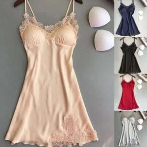 Women Silky Soft Satin Chemise Nightdress Babydoll Lingerie Short Strap Dress - Picture 1 of 11