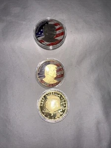 2 President Donald Trump Gold Coins - Plus 1 Donald J Trump In God We Trust Coin - Picture 1 of 5