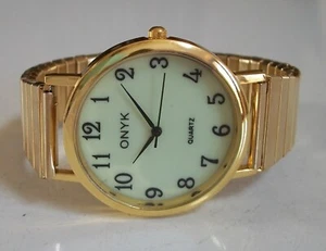 Men's Number Glow Dial Dressy/Casual Stretch Band Gold Finish Fashion Watch - Picture 1 of 5