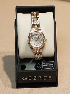 GEORGE Goldtone Rhinestone Adjustable Extra Links Watch w/ Original Box (NEW) - Picture 1 of 7