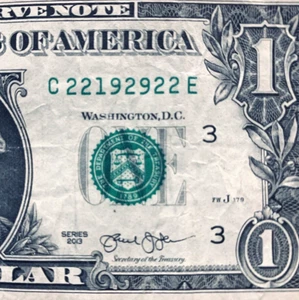 5 of a Kind 2s, 1929 Year Note, One Dollar Bill Fancy Serial Number C22-1929-22E - Picture 1 of 3