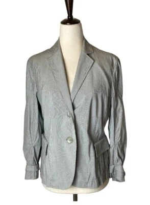 Blazer Akris Punto Mujer 8 Negro Blanco Rayas Mezcla Algodón Hebilla Puño Preppy Foto 1 de 4