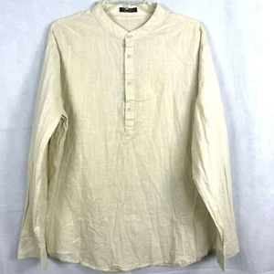 Coofandy Shirt Mens Sz 2XL Beige Ivory Cotton Hemp Blend Banded Collar Casual - Picture 1 of 8