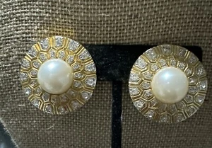Orecchini VINTAGE grandi splendidi VOGUE BIJOUX perle cabochon e cristallo - Foto 1 di 12