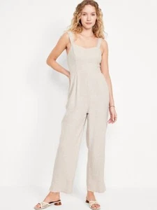 Old Navy z Med Fit & Flare Linen-Blend Jumpsuit Natural Linen NWT - Picture 1 of 3
