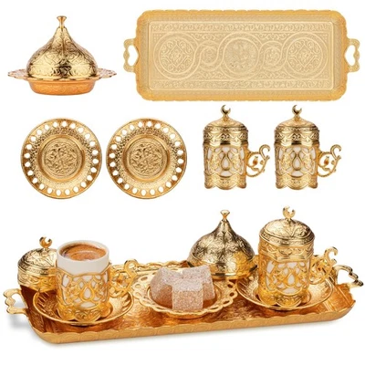 Tazas de café espresso turcas griegas árabes otomanas con platillo y tapa (Juego de... Foto 1 de 4