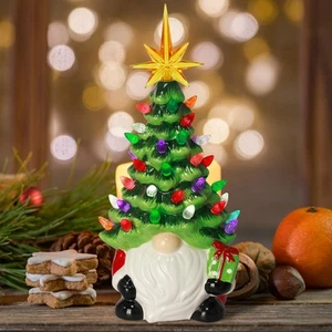 Light Up Christmas Gnome Ceramic Tree with 30 Multicolored Lights - Picture 1 of 8