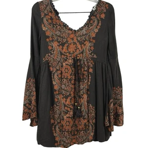 Mujeres Manga Larga Mini Vestido Túnica Boho Hada Terroso Hippie Marrón Talla XS - Imagen 1 de 11