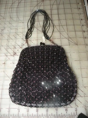 FRANCHI BLACK  BEADED EVENING BAG PURSE STRAP NEW WITH TAGS 7" BY 7" - Image 1 of 4