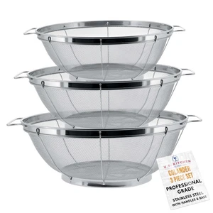Set of 3 Stainless Steel Colander Strainers Net Baskets - 11", 9.5" & 8.5" Si... - Picture 1 of 7