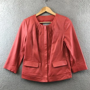 Classiques Entier Jacket Womens Small Red Leather Zip Front Lined Pockets Chic - Picture 1 of 7