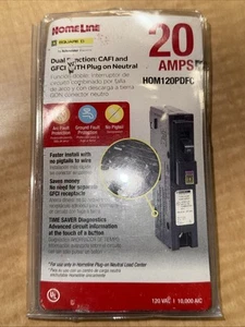 Square D HOM120PDFC Arc Fault Circuit Breaker CAFI / GFI 20A Single Pole - Picture 1 of 6