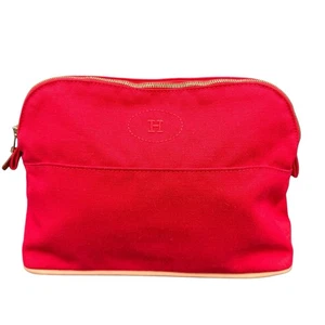 HERMÈS Bolide Pouch Red Canvas Toiletry Cosmetic Handbag Clutch Excellent - Picture 1 of 13