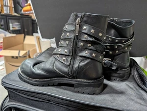 Motorcycle Womens Zippered buckle Studed Harley Boots Side Zipper Size 8.5 Wome - Picture 1 of 14