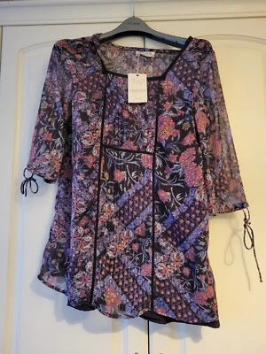 Marks & Spencer Indigo Chiffon Lined Floral Print Blouse, Purple Size 10 BNWT... - Image 1 of 4
