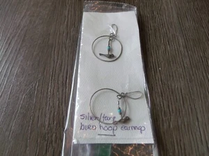 COLLECTIBLE SILVER COLORED TURQUOISE BIRD HOOP DANGLE PIERCED EARRINGS - Picture 1 of 1