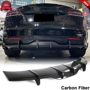 Passend für Tesla Model S 2021-2023 ECHT CARBON FIBER Heck Stoßstange Diffusor Lippe Spoiler - Bild 1 von 12