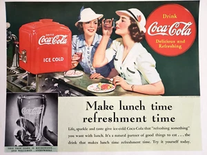 PRINT AD Coca Cola 1939 10.5x13 Coke Lunch Time Refreshment Young Ladies - Picture 1 of 1