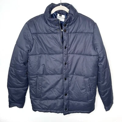 Chaqueta Abrigo Topman Azul Marino Cremallera Completa Puffer Para Hombre Talla Pequeña Botón a Presión Foto 1 de 4