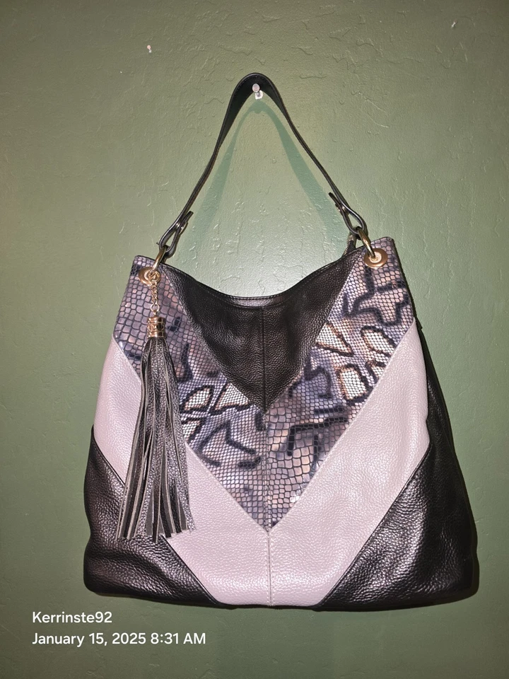 Bolso Hobo Chevron Cuero Genuino Estampado Serpentina Suave Zooler Foto 1 de 4