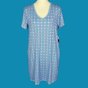 Stella Parker Dress M Turquoise Blue Porto Tile Swim Cover Up Pockets UPF NEW - Picture 1 of 12