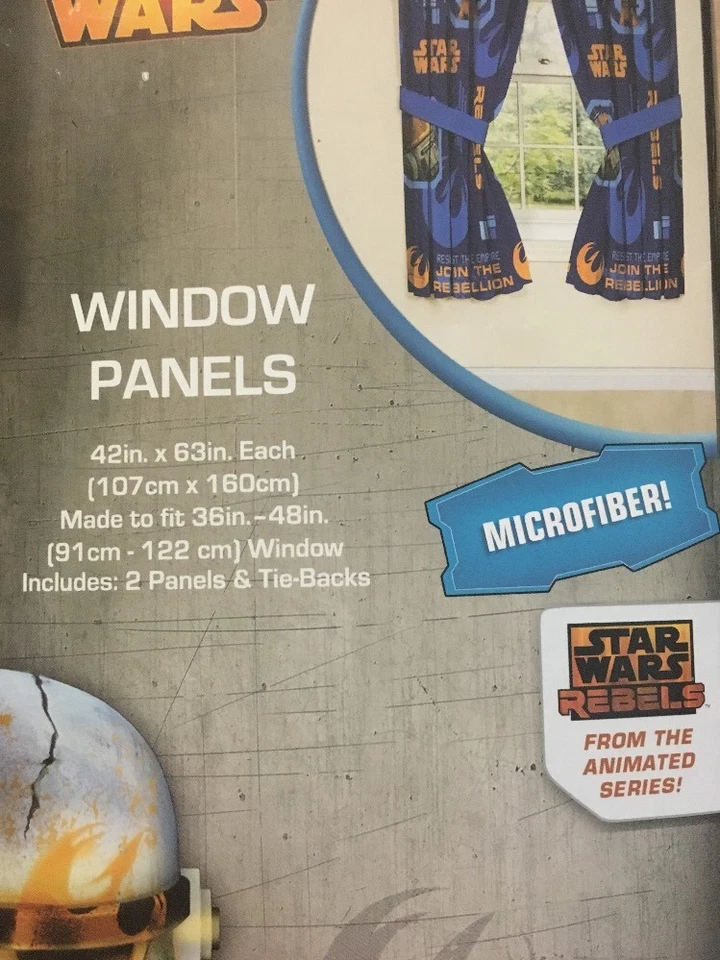 Star Wars Rebels Blue 63” Drapery/Curtain 4pc Set (2 Panels, 2 Tie backs) - - Image 1 of 2