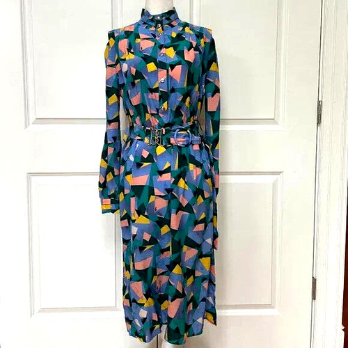 COACH DONNA AUDACE GEO MOCK ABITO COLLO CON RIGHE SPORTIVE TAGLIA 4 VERDE BLU medio