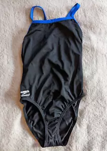SPEEDO Endurance Plus One Piece Womens 4 / 30 Solid Black w/ Blue Trim Swimsuit - Picture 1 of 4
