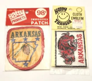 Vintage Lot of 2 Arkansas Souvenir Embroidered Patch Razorback Deadstock NOS - Picture 1 of 4