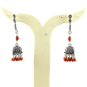 Earrings Natural Red Coral Gemstone Handmade Beaded Jewelry Oxidized Earrings - Picture 1 of 2