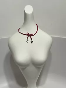 Vtg Christian Dior by John Galliano Pink Leather CD Bow Choker Necklace - Picture 1 of 4