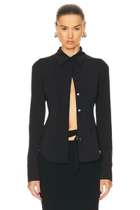 $650 THE ATTICO Elton Shirt 38 Black Stretch Jersey - Picture 1 of 9