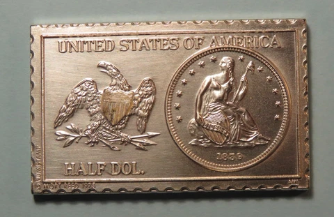1839 United States US Seated Liberty Half Dollar Numistamp Medal 1975 Mort Reed Cover