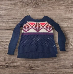 American Eagle Damen Pullover Fair Isle Small blau Wollmischung Pulli Schneeflocke - Bild 1 von 11