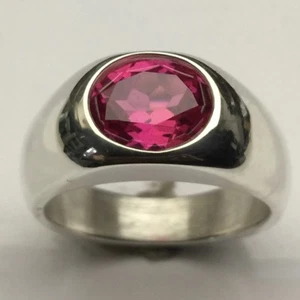 MJG STERLING SILVER BEZEL SET RING. 8 X 10mm OVAL LAB RUBY-FACETED. SIZE 9 - Picture 1 of 6
