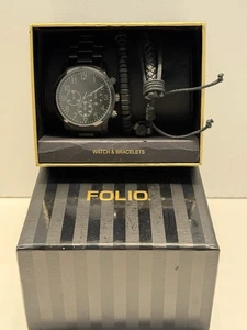 Folio Herren Chronograph Uhr & Armband Combo Set Geschenk - neue Batterie benötigt - Bild 1 von 8