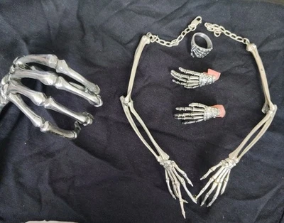 Pulsera de mano esqueleto 100 % peltre a juego pendientes/collar/anillo plata .925  Foto 1 de 4