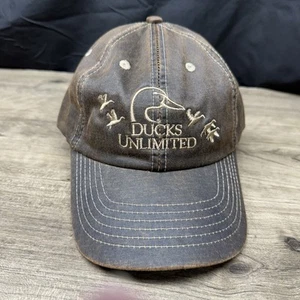 NWOT Ducks Unlimited Waxed Oil Cap Hat Brown Embroidered Adjustable Strapback DU - Picture 1 of 8