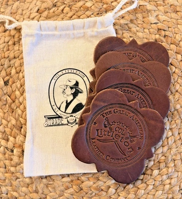 Colonel Littleton - Posavasos de cuero - Juego de 4 - Hecho en EE. UU. - Nuevo Foto 1 de 4