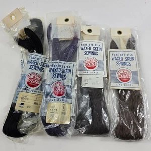 Lot  4 Vintage Utica Pure Dye Silk Waxed Skein Sewings Thread Brown Black Purple - Picture 1 of 9