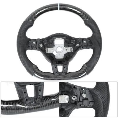 ㄧCarbon Fiber Racing Steering Wheel Perforated Leather With Grey Stripe For MK6 - Image 1 of 4