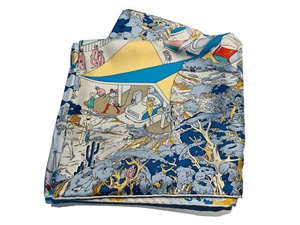 Hermes Paris Schal "On the Beach" 100% Seide blau weiß rosa orange - Bild 1 von 7